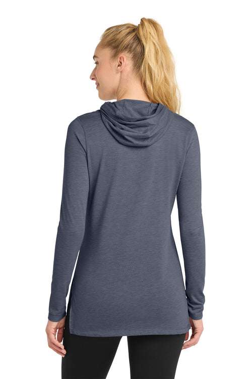 BREATHE Inhale Exhale / Women's Tri-Blend Wicking Long Sleeve Hoodie / Navy Heather