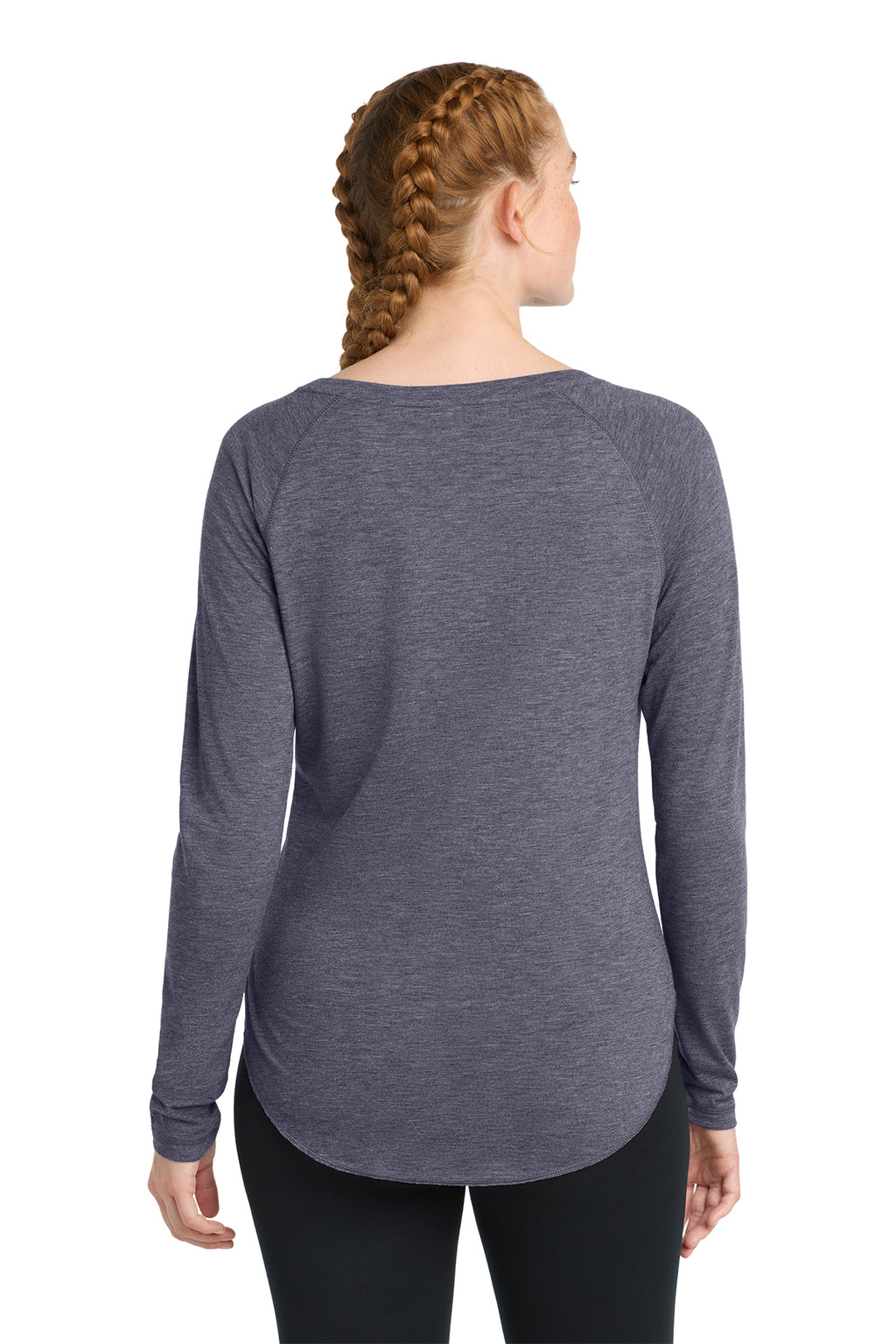 Holistic / Women's Long Sleeve Tri-Blend Wicking Scoop Neck Raglan Tee / Navy Heather