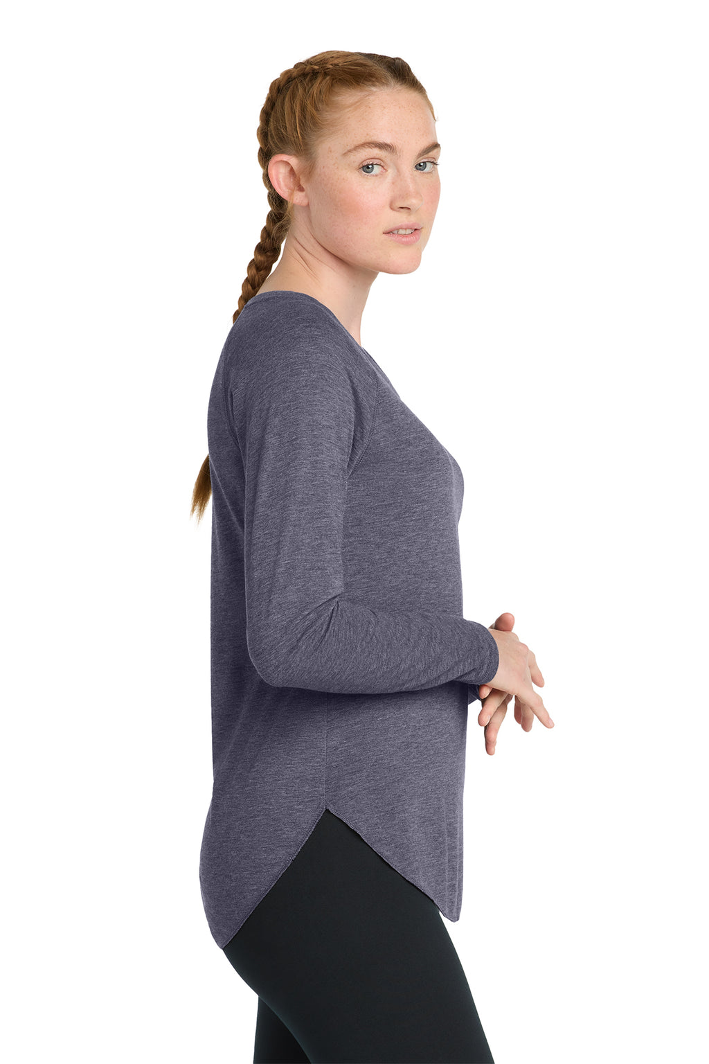Holistic / Women's Long Sleeve Tri-Blend Wicking Scoop Neck Raglan Tee / Navy Heather