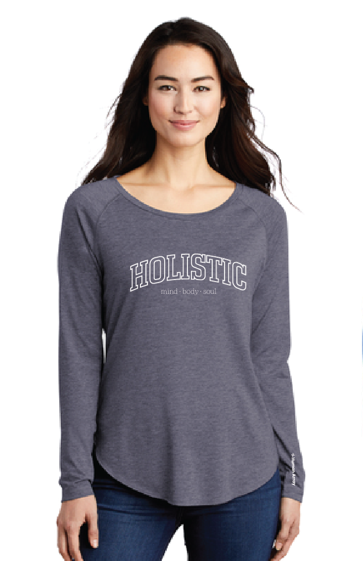 Holistic / Women's Long Sleeve Tri-Blend Wicking Scoop Neck Raglan Tee / Navy Heather